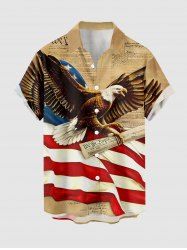 Patriotic American Flag Eagle Newspaper Print Buttons Pocket Shirt For Men -  
