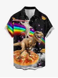 Plus Size Dinosaur Cat Pizza Rainbow Galaxy Print Buttons Pocket Hawaii Shirt For Men -  