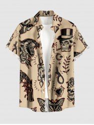 Plus Size Skull Leopard Bird Candle Ring Print Buttons Pocket Hawaii Shirt For Men - Bronze 4XL