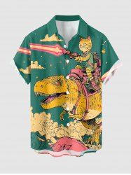 Dinosaur Cat Cloud Print Buttons Pocket Hawaii Shirt For Men -  