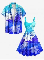 Tropical Leaf Hibiscus Flower Ombre Print Matching Hawaii Beach Outfit For Couples -  