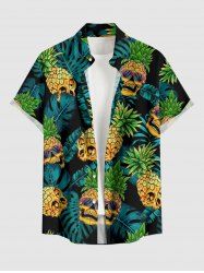 Skull Pineapple Tropical Leaf Print Hawaii Button Pocket Shirt For Men -  