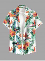 Chemise hawaïenne à imprimé floral tropical et grandes tailles avec poche boutonnée pour homme - Vert 2XL