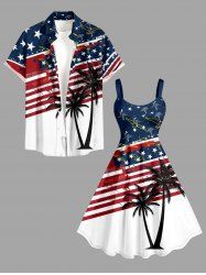 Coconut Tree Patriotic American Flag Print Matching Outfit For Couples -  