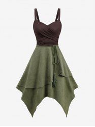 Ruched Textured Ribbed Asymmetric Tank Dress With A Belt -  