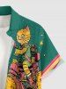 Dinosaur Cat Cloud Print Buttons Pocket Hawaii Shirt For Men -  