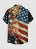 Plus Size Patriotic American Flag Fireworks Print Buttons Pocket Shirt For Men -  