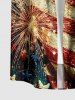 Plus Size Patriotic American Flag Fireworks Print Buttons Pocket Shirt For Men -  