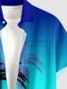 Chemise hawaïenne grande taille pour homme, imprimé ombré cocotier, boutons et poche. - Bleu 4XL