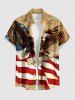 Patriotic American Flag Eagle Newspaper Print Buttons Pocket Shirt For Men -  