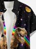 Plus Size Dinosaur Cat Pizza Rainbow Galaxy Print Buttons Pocket Hawaii Shirt For Men -  