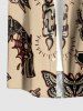Plus Size Skull Leopard Bird Candle Ring Print Buttons Pocket Hawaii Shirt For Men - Bronze 4XL