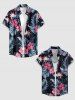 Hibiscus Flowers Tropical Leaf Print Buttons Pocket Hawaii Shirt For Men - Noir L