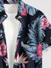 Hibiscus Flowers Tropical Leaf Print Buttons Pocket Hawaii Shirt For Men - Noir L