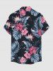 Hibiscus Flowers Tropical Leaf Print Buttons Pocket Hawaii Shirt For Men - Noir L