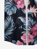 Hibiscus Flowers Tropical Leaf Print Buttons Pocket Women Hawaii Shirt - Noir XL