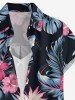 Hibiscus Flowers Tropical Leaf Print Buttons Pocket Women Hawaii Shirt - Noir 2XL