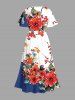 Flowers Branch Colorblock Print Split Hawaii Midi Dress -  