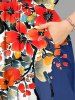 Flowers Branch Colorblock Print Split Hawaii Midi Dress -  