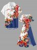 Flowers Branch Colorblock Print Split Hawaii Midi Dress -  
