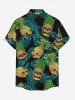Skull Pineapple Tropical Leaf Print Hawaii Button Pocket Shirt For Men -  