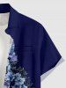 Plus Size Flower Leaf Print Hawaii Button Pocket Shirt For Men - Bleu profond 2XL