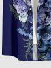 Plus Size Flower Leaf Print Hawaii Button Pocket Shirt For Men - Bleu profond 2XL