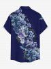 Plus Size Flower Leaf Print Hawaii Button Pocket Shirt For Men - Bleu profond 2XL