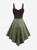 Ruched Textured Ribbed Asymmetric Tank Dress With A Belt -  