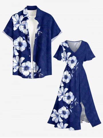 Flower Leaf Print Matching Hawaii Beach Outfit For Couples