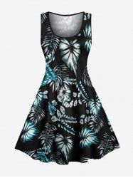 Tropical Leaf Print Hawaii Tank Dress - Noir L