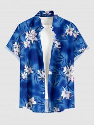 Flowers Leaf Tie Dye Print Buttons Pocket Hawaii Shirt For Men - Bleu L
