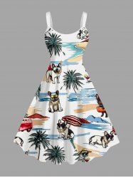 Dog Coconut Tree Umbrella Bus Print Hawaii Tank Dress -  