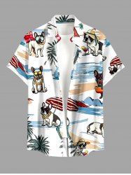 Dog Coconut Tree Umbrella Bus Print Buttons Pocket Hawaii Shirt For Men - Blanc 2XL