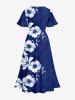 Flower Leaf Print Hawaii Split Pocket A Line Midi Dress -  