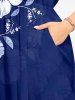 Flower Leaf Print Hawaii Split Pocket A Line Midi Dress -  