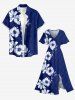 Flower Leaf Print Hawaii Split Pocket A Line Midi Dress -  