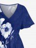 Flower Leaf Print Hawaii Split Pocket A Line Midi Dress -  