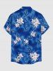 Flowers Leaf Tie Dye Print Buttons Pocket Hawaii Shirt For Men - Bleu L