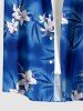 Flowers Leaf Tie Dye Print Buttons Pocket Hawaii Shirt For Men - Bleu L