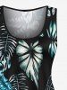 Tropical Leaf Print Hawaii Tank Dress - Noir L