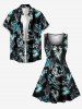 Tropical Leaf Print Hawaii Tank Dress - Noir L