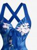Flowers Leaf Tie Dye Print Crisscross Straps Bowknot Hawaii Tank Dress -  