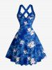 Flowers Leaf Tie Dye Print Crisscross Straps Bowknot Hawaii Tank Dress -  