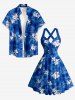 Flowers Leaf Tie Dye Print Crisscross Straps Bowknot Hawaii Tank Dress -  