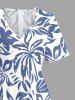 Flowers Leaf Print V Neck Hawaii Wide Leg Jumpsuit - Bleu Ciel L