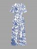Flowers Leaf Print V Neck Hawaii Wide Leg Jumpsuit - Bleu Ciel L