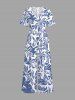 Flowers Leaf Print V Neck Hawaii Wide Leg Jumpsuit - Bleu Ciel L