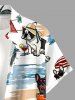 Dog Coconut Tree Umbrella Bus Print Buttons Pocket Hawaii Shirt For Men - Blanc 2XL