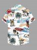 Dog Coconut Tree Umbrella Bus Print Buttons Pocket Hawaii Shirt For Men - Blanc 2XL